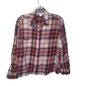 Old Navy Women’s Boyfriend Shirt M Plaid Flannel Button Down Long Sleeve Cotton